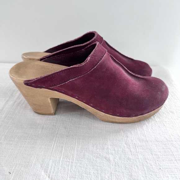 No.6 Old School Clog Burgundy Nubuck Leather Wood Heel Mule Shoes EU 40 - Picture 10 of 13